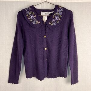 Vintage Purple Embroidered Collar Cardigan Sweater